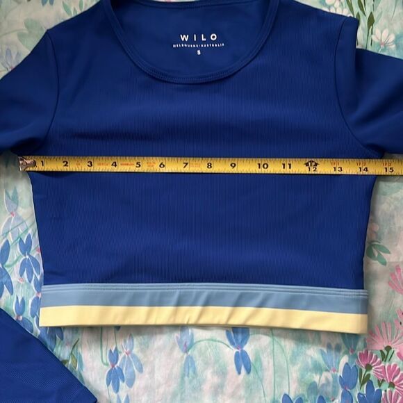Wilo the Label Ribbed Long Sleeve Blue Crop Top - S - Picture 7 of 9